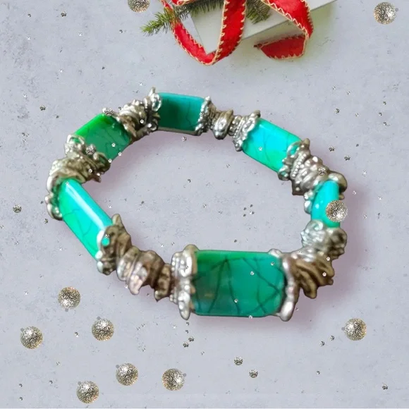 Turquoise And Silver Band Bracelet - Picture 2 of 5
